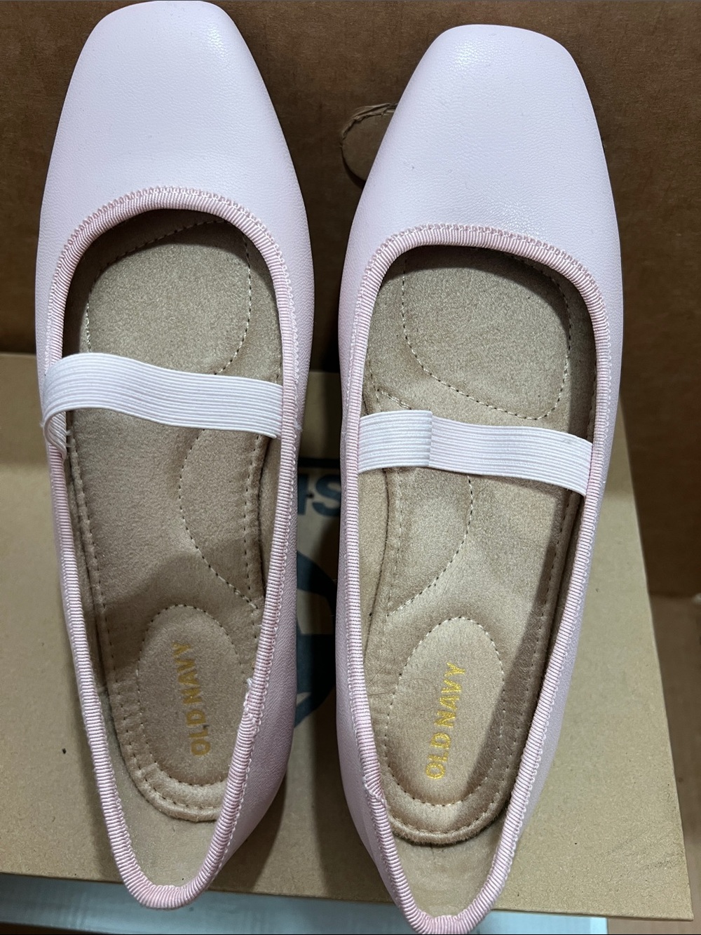 Old Navy Light Pink Square Toe Ballet Flats with Elastic Strap